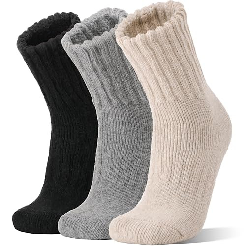 Sandsuced Merino Wool Thermal Boot Socks for Men Women Winter Warm Thick Cozy Hiking Christmas Stocking Stuffers Socks 3 Pairs(Black/Grey/Beige,M) | Amazon (US)