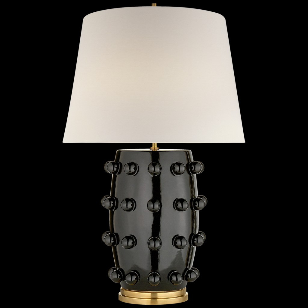 Linden Medium Lamp in Black with Linen Shade at Burkdecor. – BURKE DECOR | Burke Decor