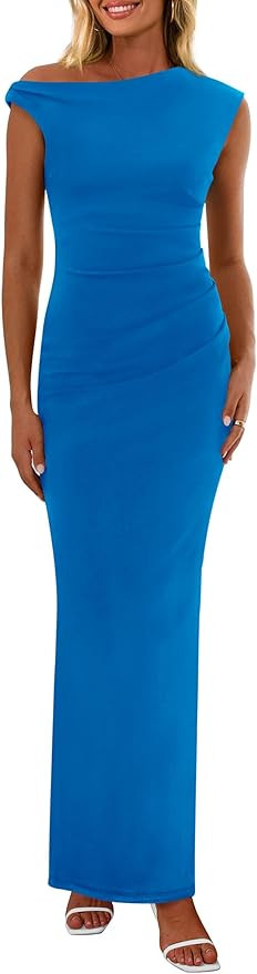 PRETTYGARDEN Women's 2025 Summer Formal Maxi Dresses Sleeveless One Shoulder Bodycon Ruched Mesh ... | Amazon (US)