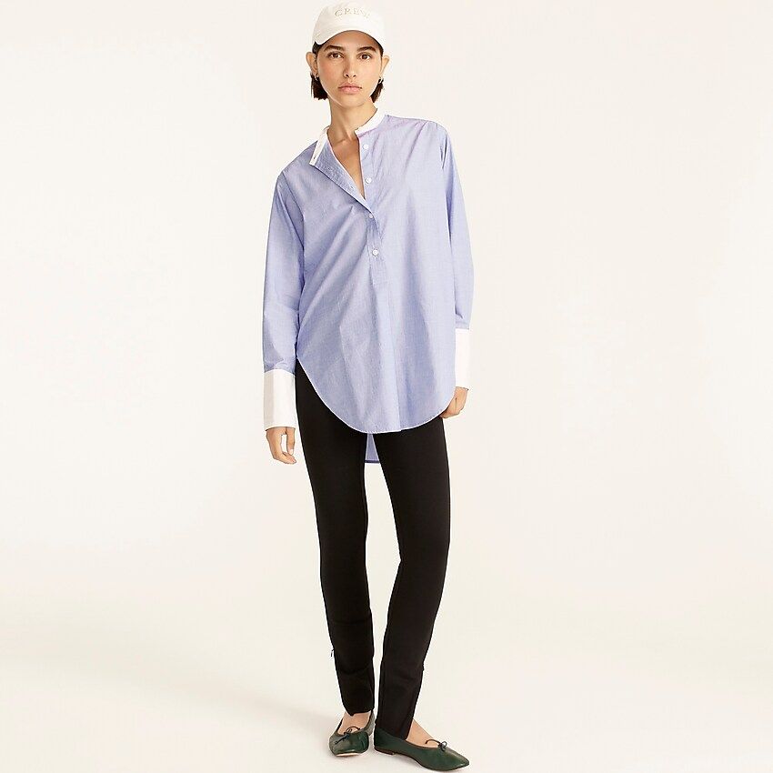 Relaxed-fit collarless end-on-end cotton tunic shirt | J.Crew US