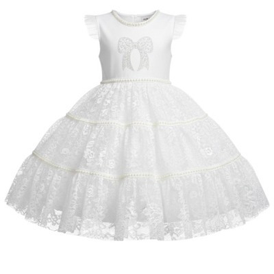 Sweet Lace Pearl & Bow Tiered Dress Mia Belle Girls, Ivory, 6/6x | Target