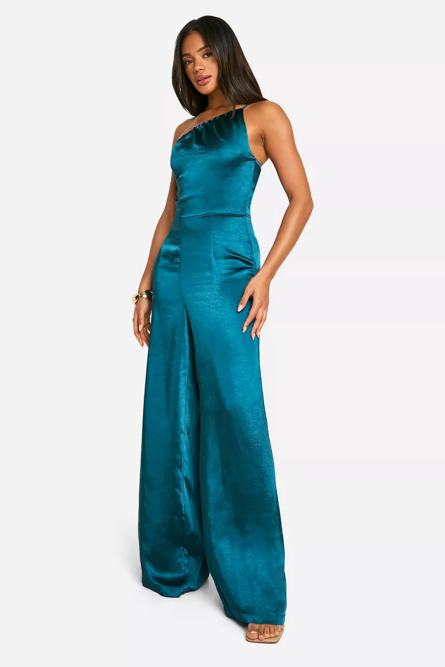 Satin One Shoulder Wide Leg Jumpsuit | boohoo (US & Canada)