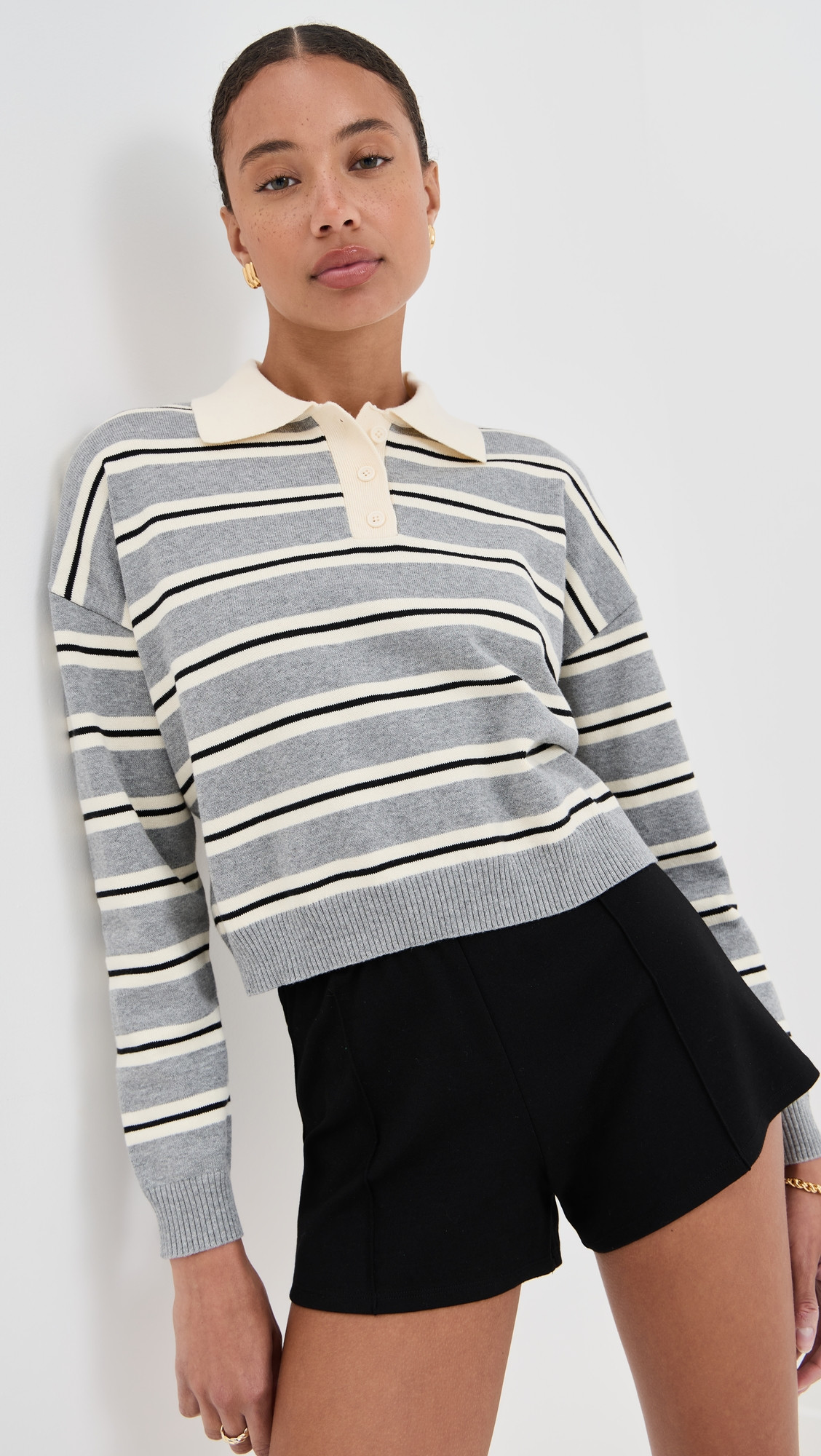 LE BOP Striped Polo Heather Grey Stripe XL | Shopbop