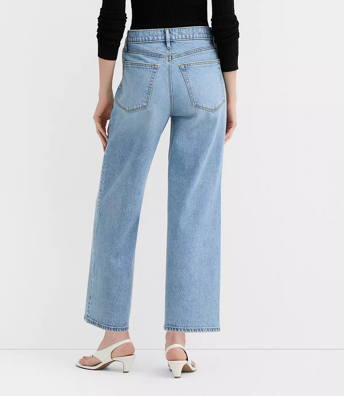 Rivete Curvy High Rise Wide Leg Crop Jeans in Mid Wash | LOFT