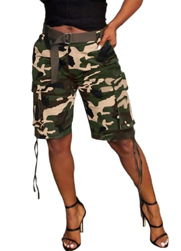 Cargo Jean Shorts for Women Summer Casual Trendy High Waisted Pocket Joggers Camouflage Print Short Pants | Amazon (US)