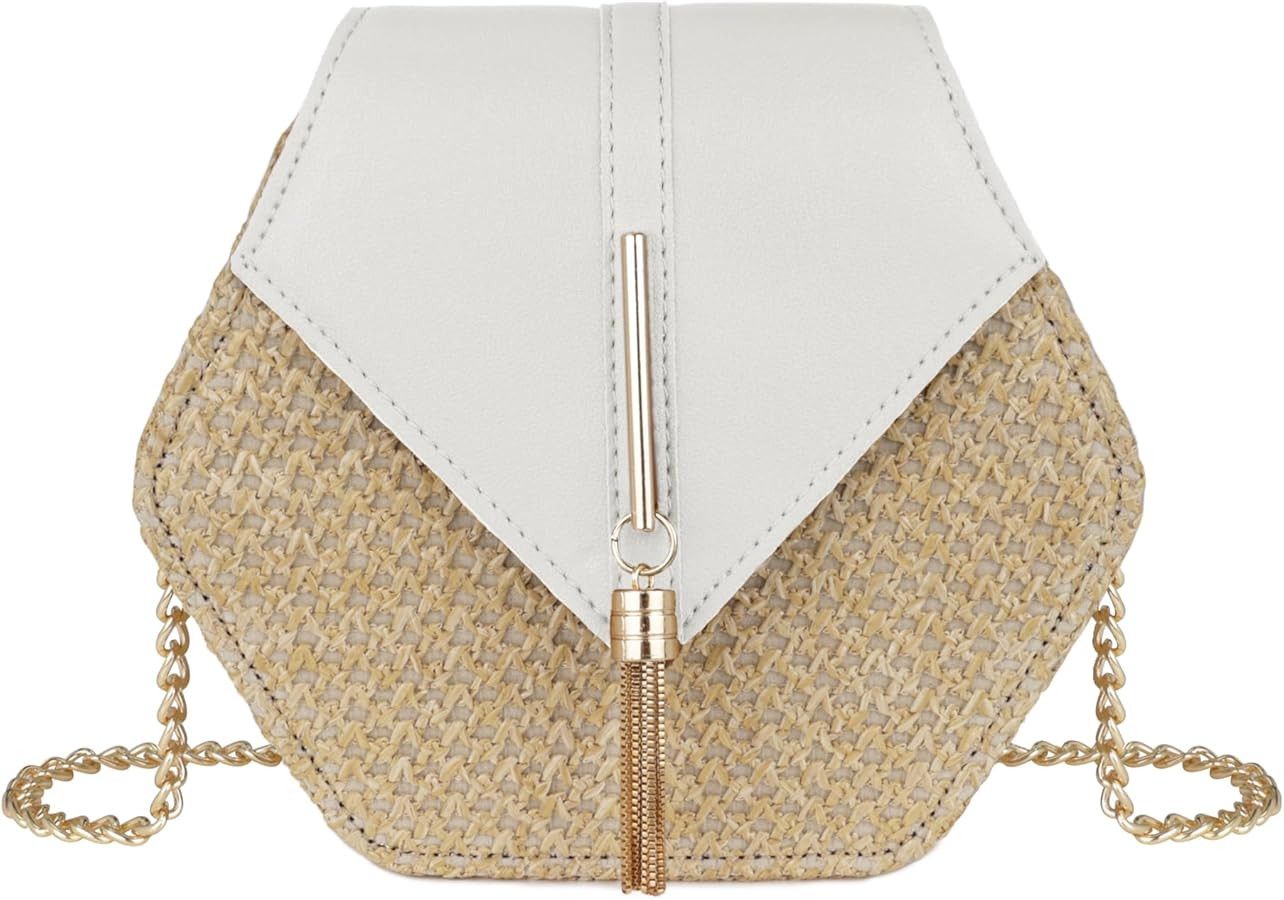 Straw Crossbody Bag for Women Cute Shoulder Handbag Summer Beach Bag Purse with Tassel | Amazon (US)