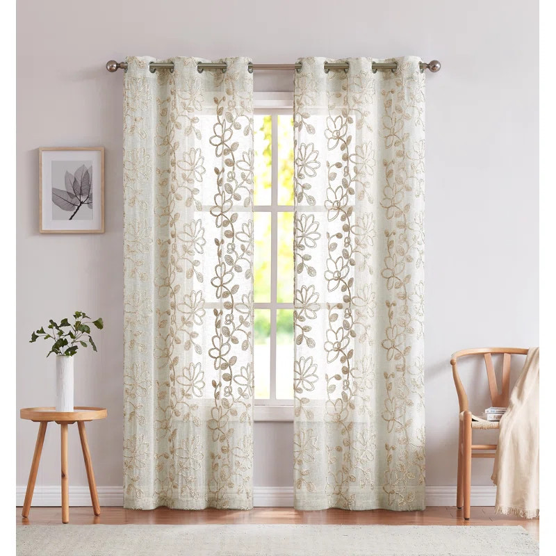 Lark Manor™ Carcassonne Embroidered Sheer Curtains for Bedroom Room Decor Floral Linen Curtains... | Wayfair North America