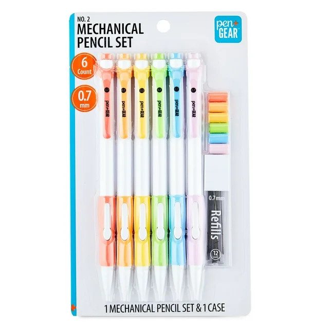 Pen+Gear #2 Refillable Mechanical Pencils with Lead Refills, 0.7 mm, 6 Count | Walmart (US)