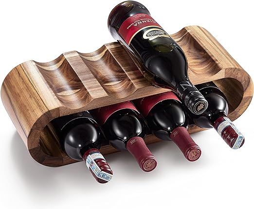 BLUEWEST Wooden Wine Racks Countertop, 8 Bottle Wine Rack, Acacia Wine Bottle Holder Stand, Free ... | Amazon (US)