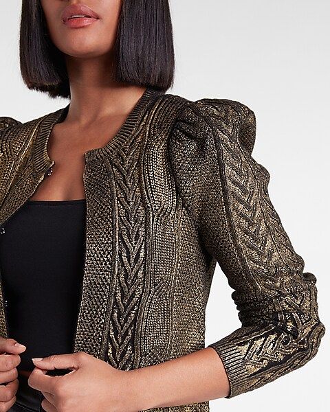 Gold Foil Cable Knit Sweater Jacket | Express