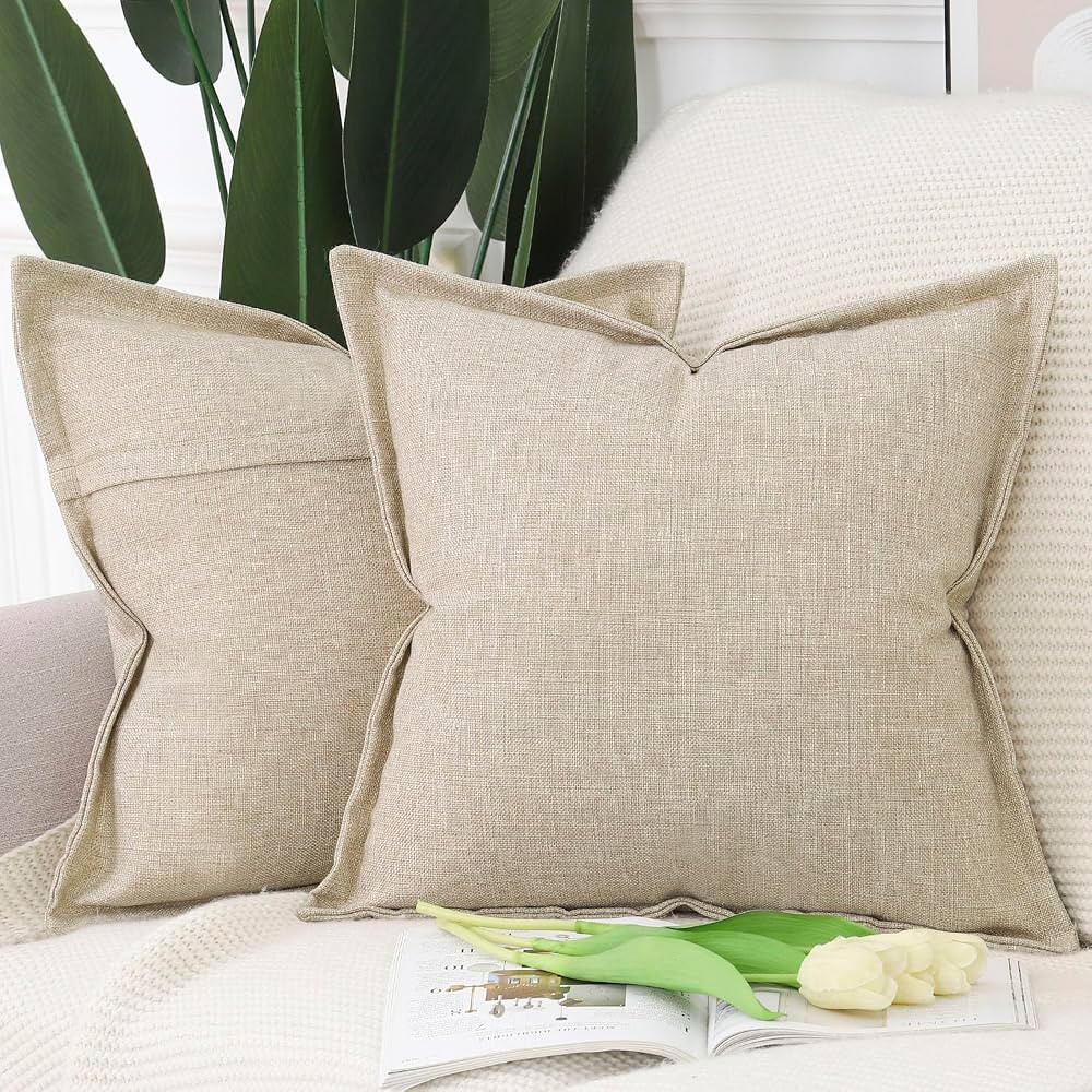 MADIZZ Set of 2 Linen Throw Pillow Covers with Broad Edge Soft Boho Decorative Pillow Cases for S... | Amazon (US)