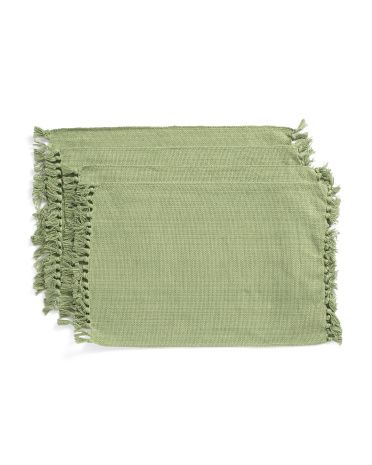 ELLE DECOR
Set Of 4 Frayed Edge Placemats
$9.99
Compare At $20 
help
Color:Tendril


Size:13x19
13x19


Product Details click to collapse contents

Knot detail, frayed edges
13in L x 19in W
Set of 4 placemats
Cotton
Imported
Machine wash
Style #:1000855504
Shop More
KITCHEN & DINING ROOM  HOME  TABLE LINENS  KITCHEN & TABLETOP
You May Also Like
Add this product to your favorites

THE FARMHOUSE BY RACHEL ASHWELL
original price:9.99
Compare At compare at price: $20.00
Add this product to your favorites

REVEAL DESIGNER
original price:12.99
Compare At compare at price: $20.00
Add this product to your favorites

LONDON KAYE
sale price:15.00
Compare At compare at price: $40.00
Add this product to your favorites

REVEAL DESIGNER
original price:19.99
Compare At compare at price: $28.00
Add this product to your favorites

REVEAL DESIGNER
original price:12.99
Compare At compare at price: $26.00
Add this product to your favorites

SHABBY CHIC
original price:9.99
Compare At compare at price: $20.00
Add this product to your favorites

TAHARI
sale price:12.00
Compare At compare at price: $24.00
Add this product to your favorites

ALLEGRO
sale price:10.00
Compare At compare at price: $22.00
Add this product to your favorites

NICOLE MILLER HOME
sale price:10.00
Compare At compare at price: $26.00
Add this product to your favorites

REVEAL DESIGNER
original price:14.99
Compare At compare at price: $20.00
Add this product to your favorites

ALLEGRO
sale price:10.00
Compare At compare at price: $22.00
Add this product to your favorites

LAURA ASHLEY
original price:9.99
Compare At compare at price: $14.00
Recently Viewed
Add this product to your favorites

CAMBRIDGE SILVERSMITHS
original price:59.99
Compare At compare at price: $93.00
Add this product to your favorites

CHURCHILL
original price:29.99
Compare At compare at price: $55.00
Add this product to your favorites

CANDY GLASS
original price:29.99
Compare At compare at price: $48.00
Add this product to your favorites

ARLINGTON DESIGNS
original price:19.99
Compare At compare at price: $28.00
Add this product to your favorites

REVEAL DESIGNER
original price:29.99
Compare At compare at price: $42.00
Add this product to your favorites

NICOLE MILLER HOME
original price:14.99
Compare At compare at price: $26.00
 | TJ Maxx