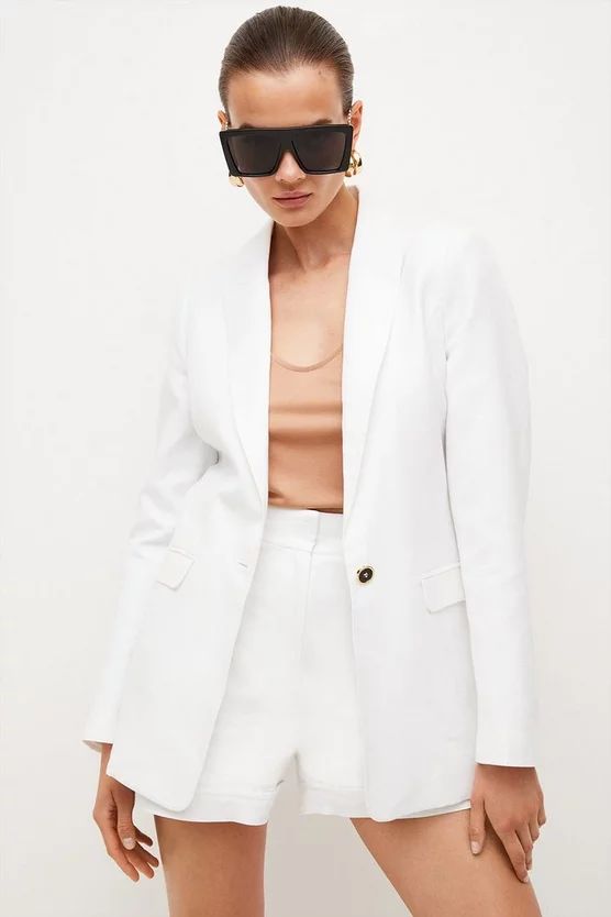 Tailored Linen Blend Tailored Single Breasted Jacket | Karen Millen US