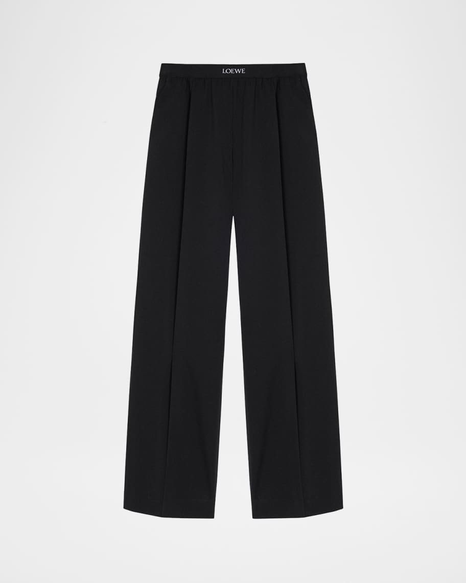 Logo Waistband Wide-Leg Trousers | Neiman Marcus