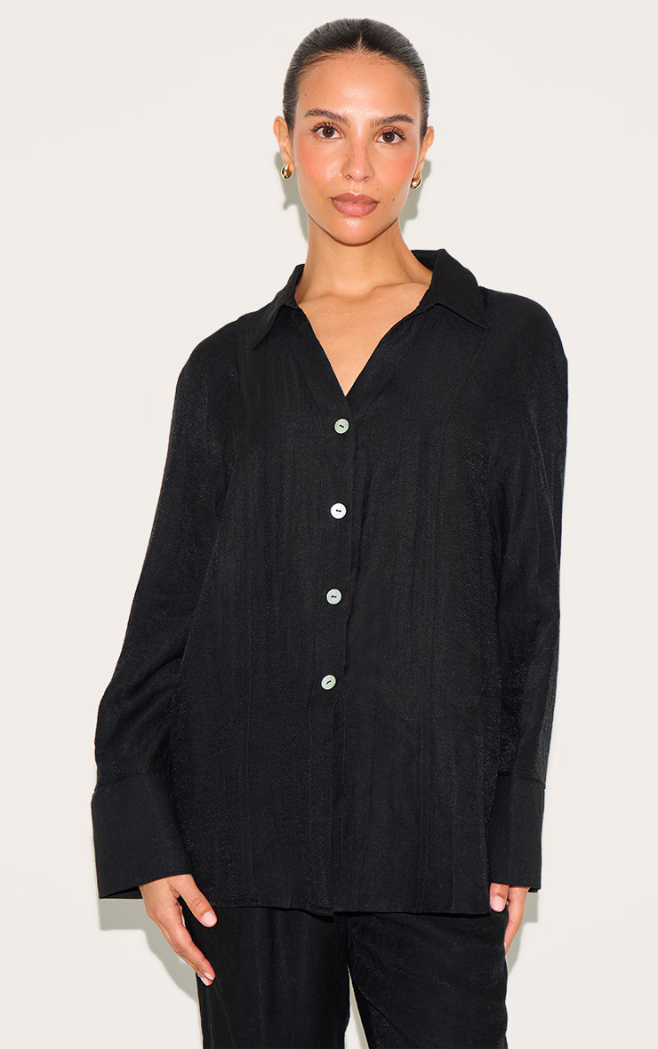 Petite Black Woven Oversized Shirt | PrettyLittleThing UK