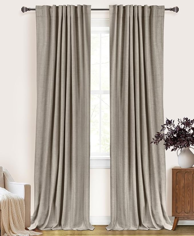 100% Blackout Shield Linen Blackout Curtains for Bedroom 84 Inches Long, Back Tab/Rod Pocket Livi... | Amazon (US)