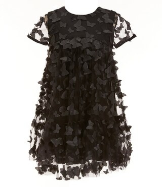 Big Girls Short Sleeve Three-Dimensional-Butterfly-Embellished Tiered Babydoll Dress | Dillard's
