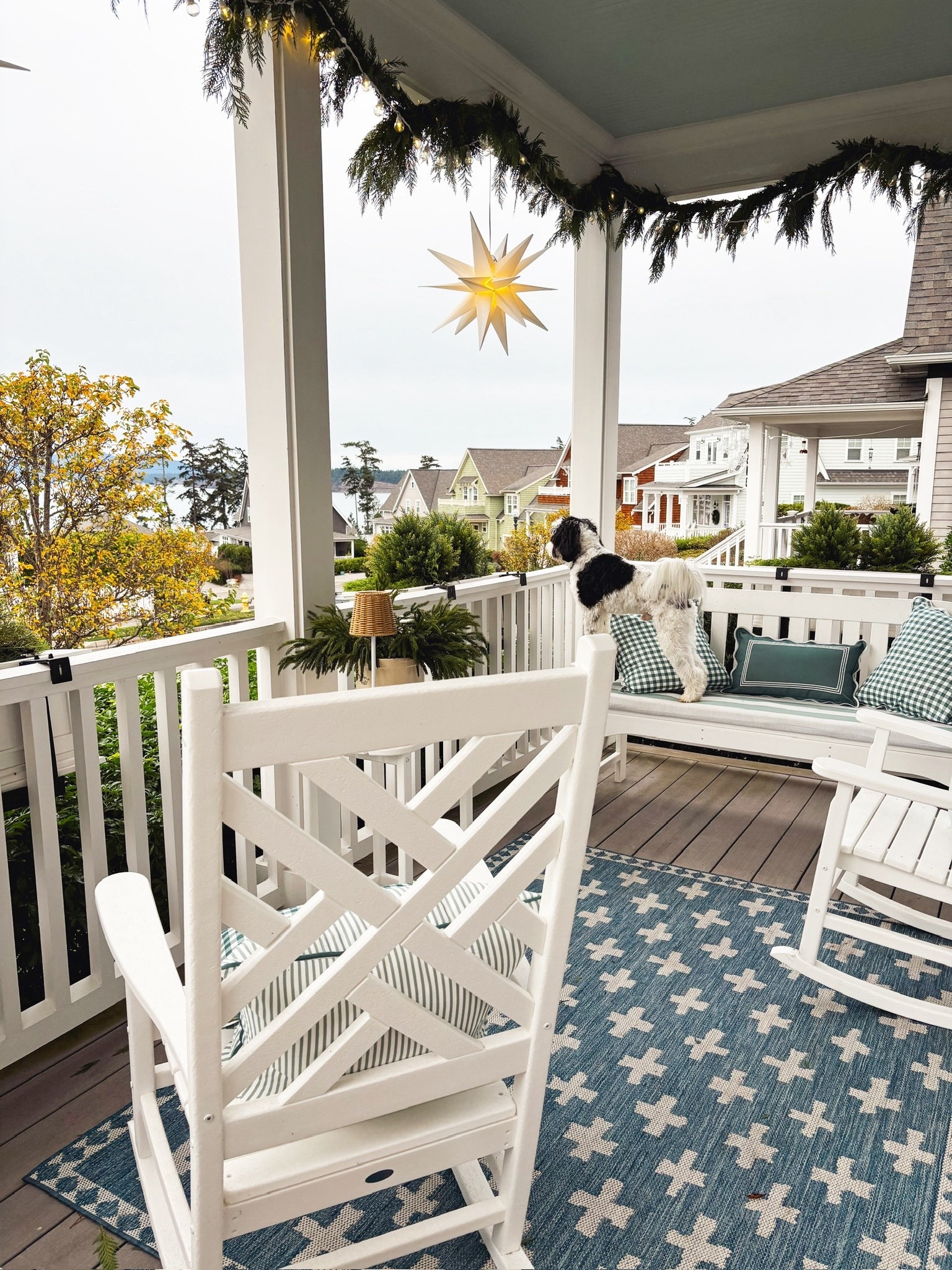 Moravian star front porch - gingham pillows, rocking chair, planters and more 

#LTKSaleAlert #LTKHome #LTKHoliday