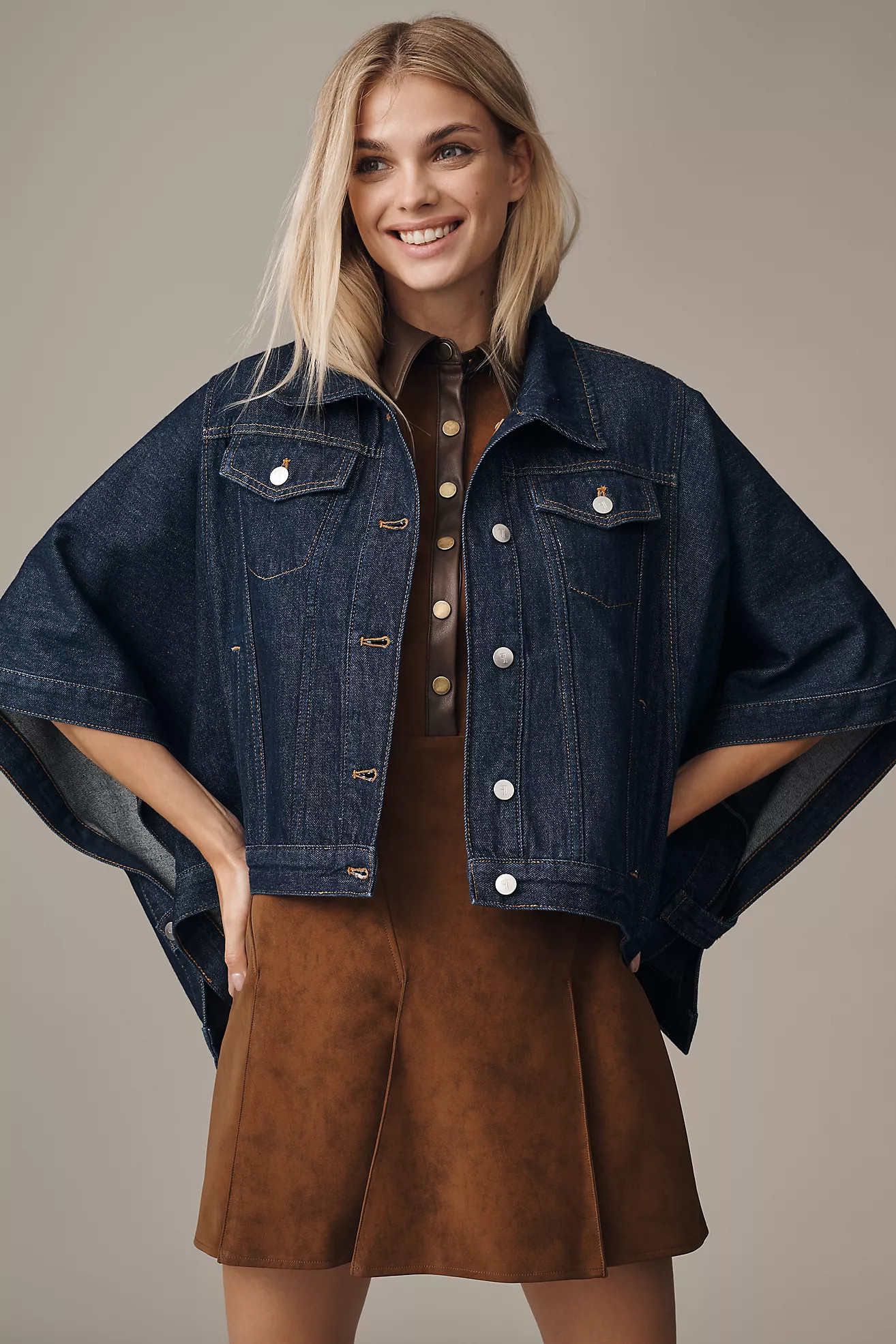 The Weston Cape Denim Boyfriend Jacket by Pilcro | Anthropologie (US)