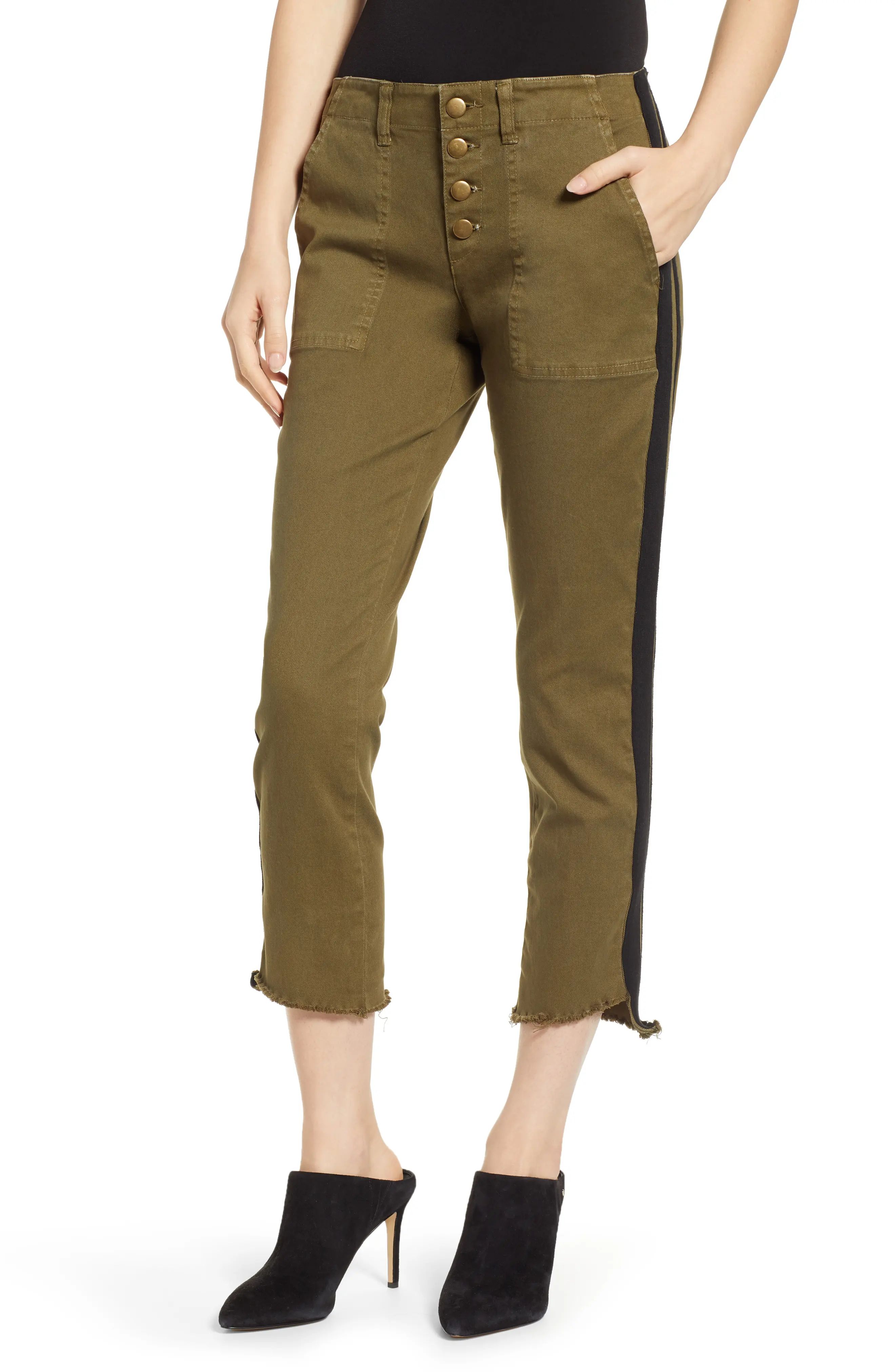 Women's Pam & Gela Side Stripe Step Hem Pants, Size 24 - Green | Nordstrom