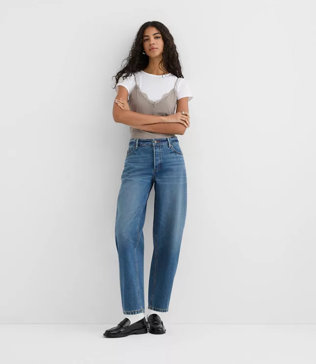 Rivete Tall Mid Rise Barrel Jeans in Echo Wash | LOFT