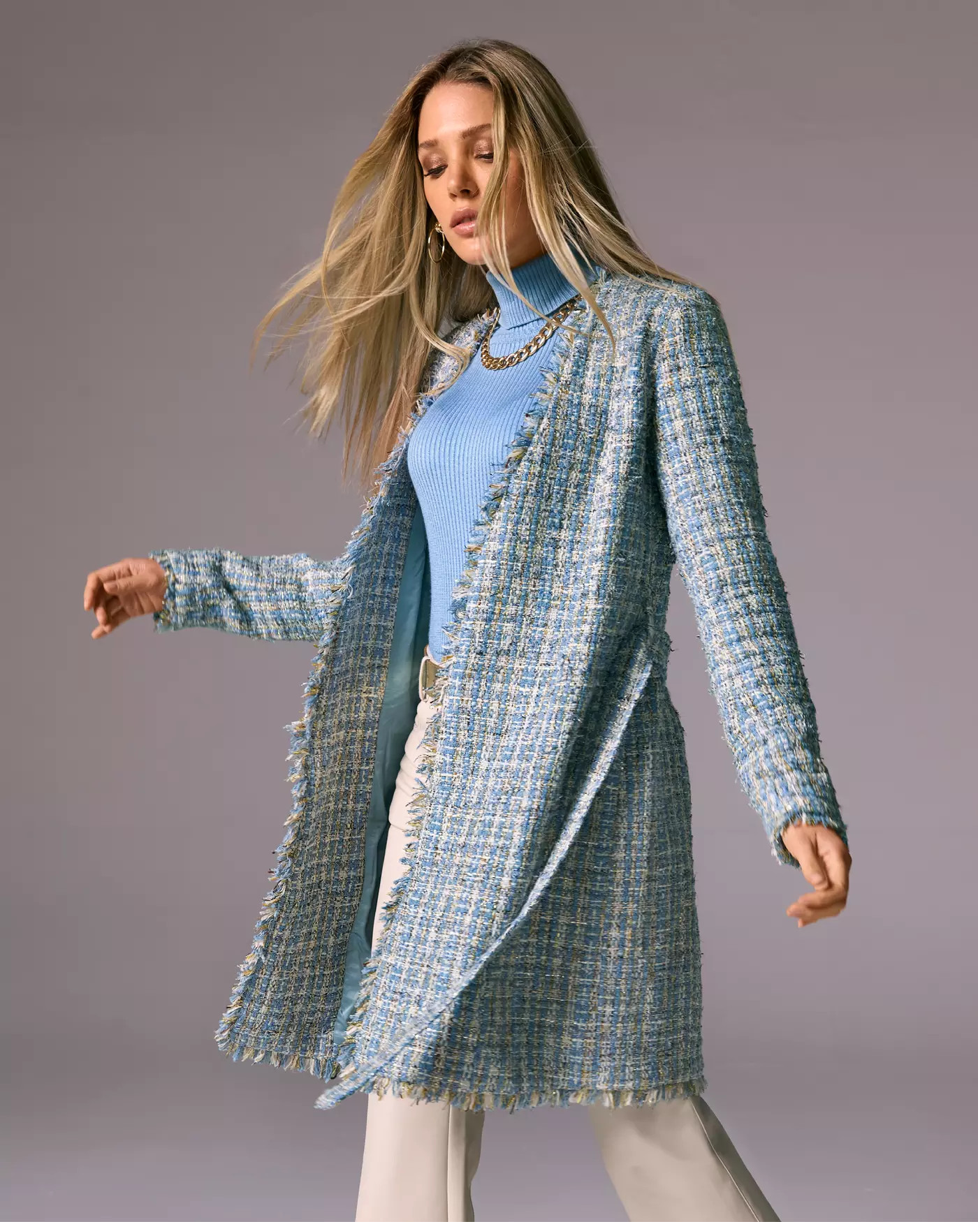 Tweed Wrap Jacket - Blue Multi | Boston Proper | Boston Proper