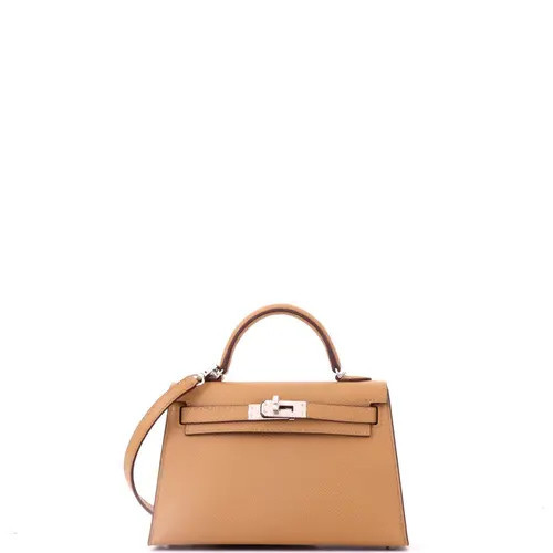 Pre-Owned Hermes Kelly Mini II Bag Brown Epsom with Palladium Hardware 20 in Beige at Nordstrom, Size X-Small | Nordstrom
