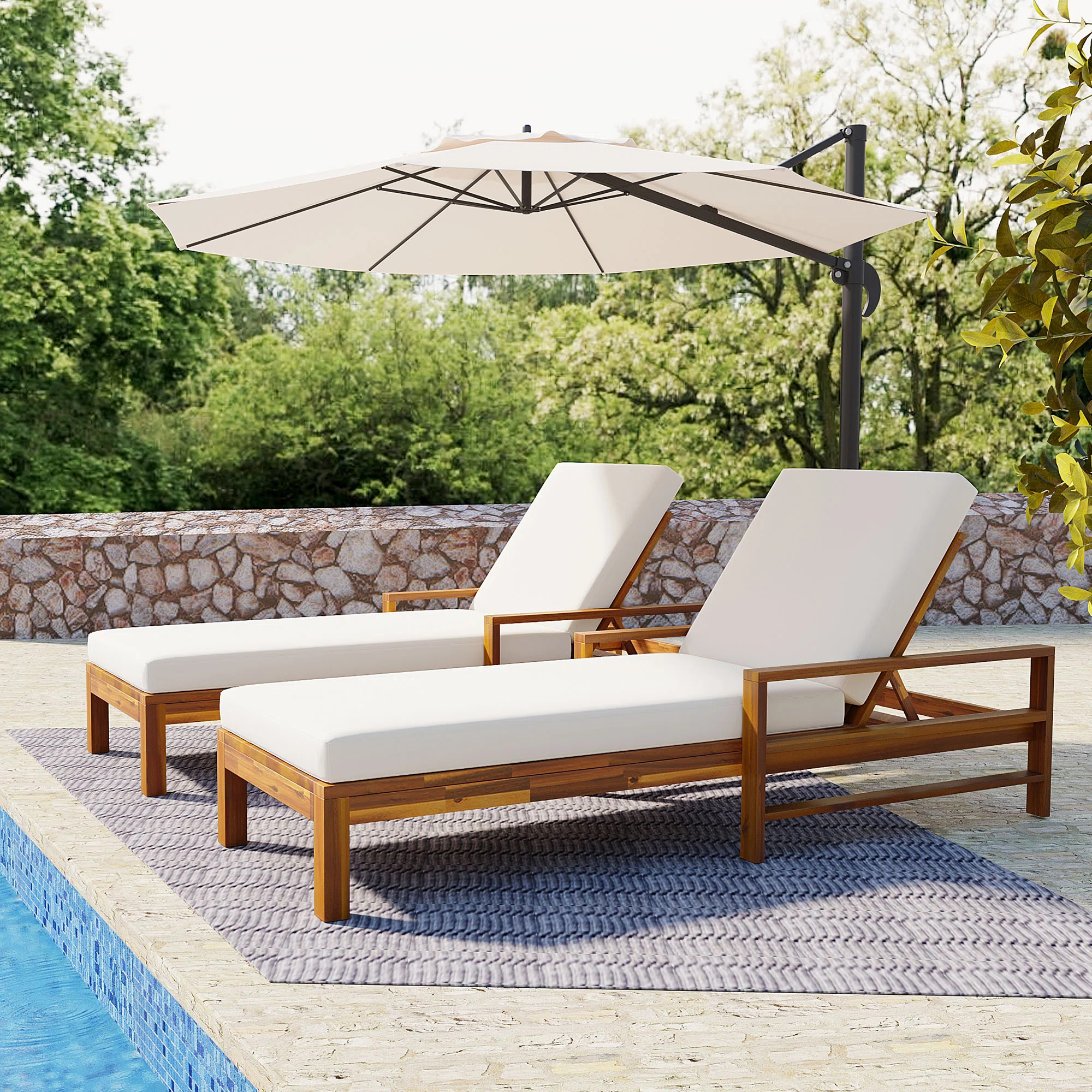 Acacia Wood Adjustable Backrest Outdoor Lounge Chair, Suitable For Gardens, Terraces, And Poolsid... | Wayfair North America