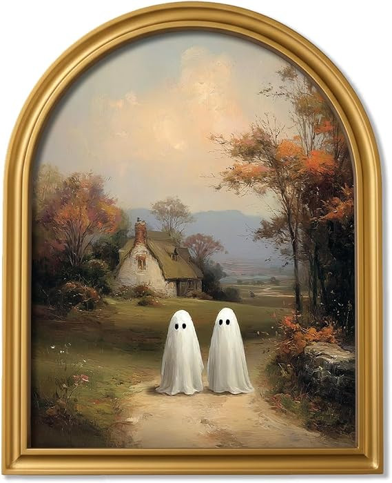 TwoDays Vintage Halloween Gold Arched Framed Ghost Wall Art, 11" x 13.8" | Amazon (US)