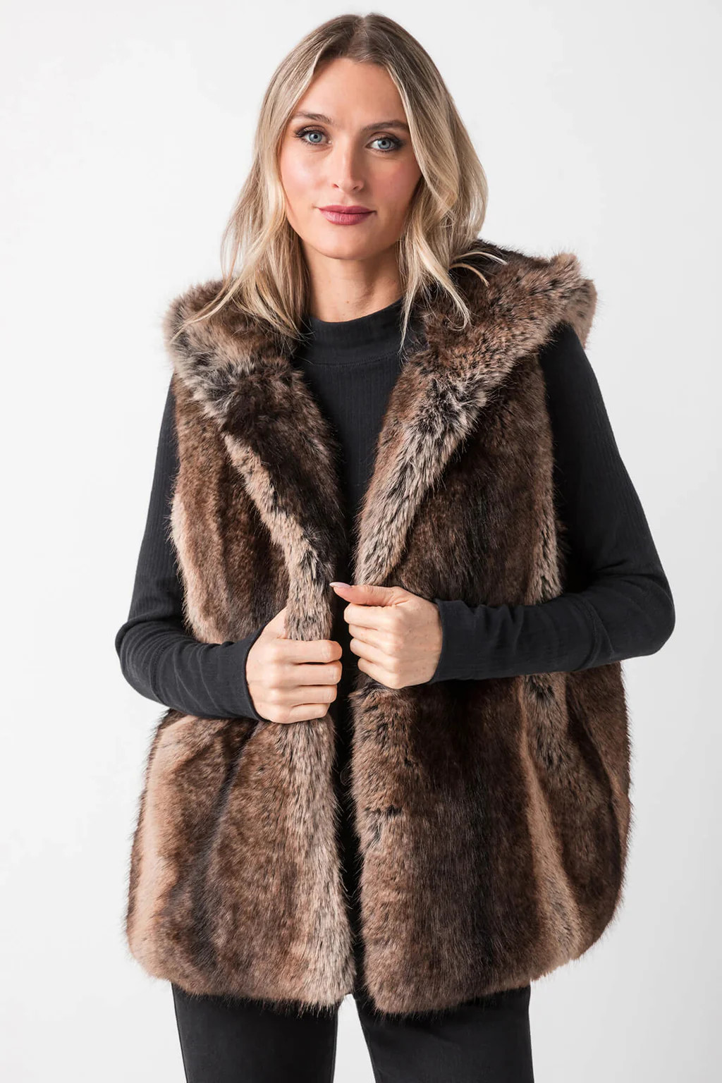 Look by M Two Tone Fur Hooded Vest | Social Threads