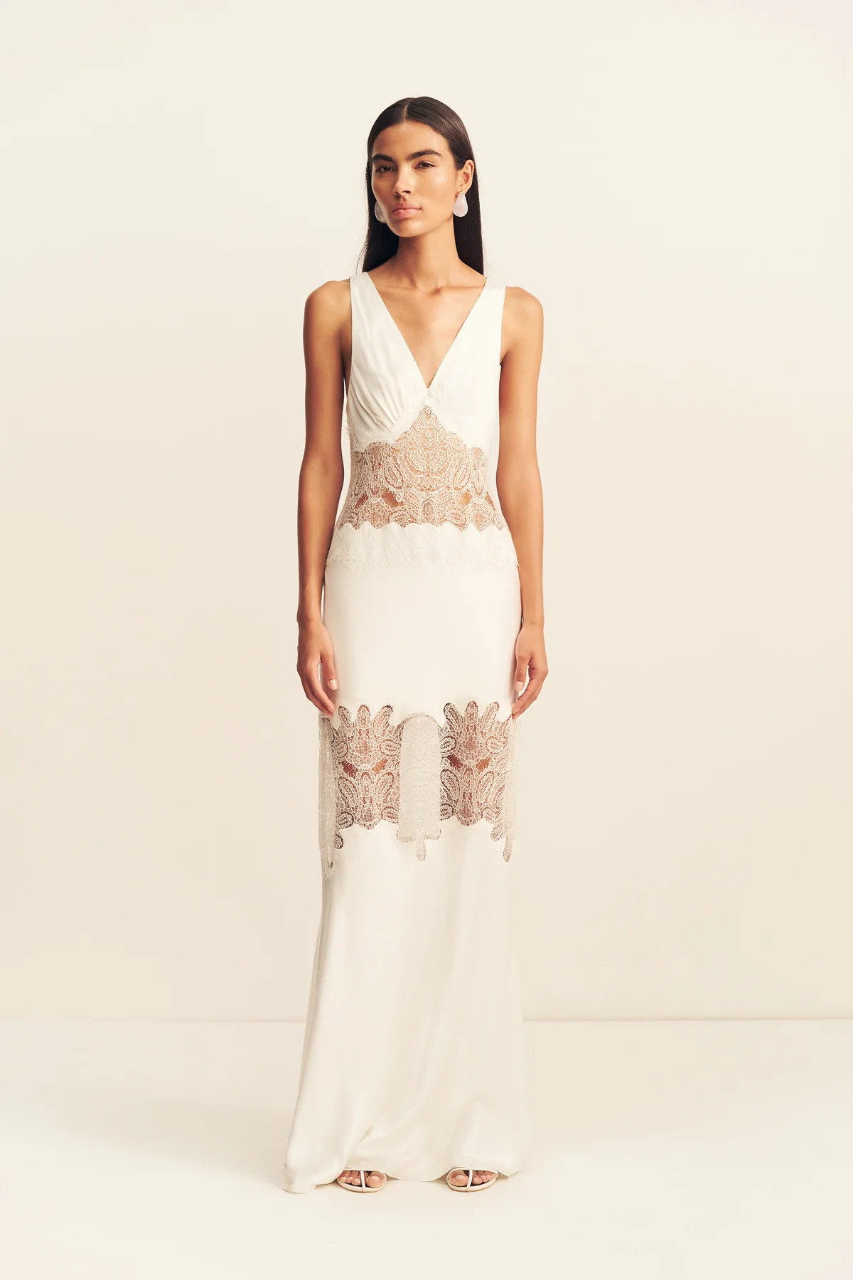 Stratus Plunged Lace Panelled Maxi Dress | Ivory | Dresses | Shona Joy | Shona Joy