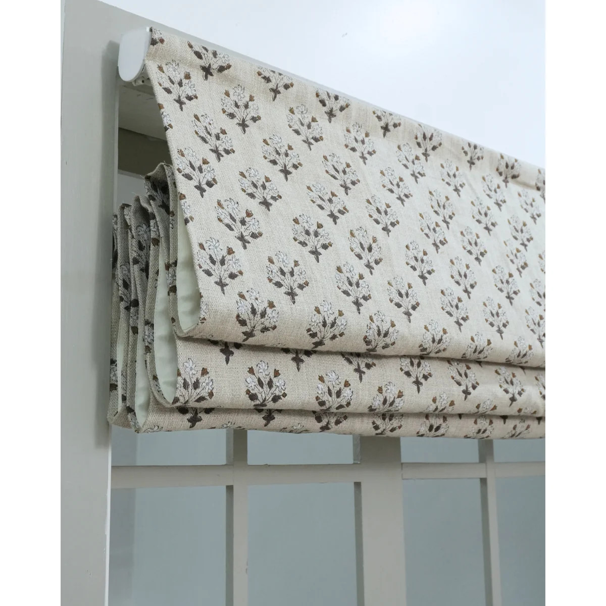 Handcrafted Brown Block Print Linen Diwali Flower  Roman Shade Window Treatment for Kitchen, Bath... | Wayfair North America