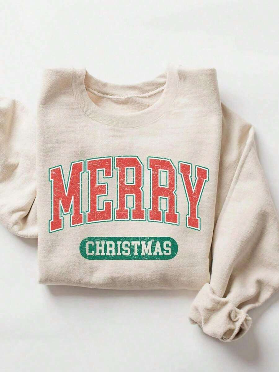 Outfit Women Winter Clothes WomenRetro Merry Sweatshirt, Merry Family Sweatshirt, Women Sweatshir... | SHEIN