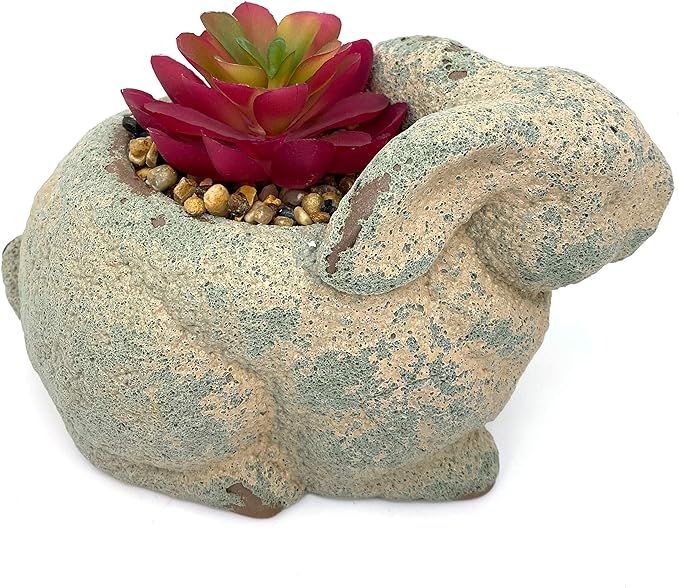 Rabbit Planter Pot with Artificial Succulant Plant Indoor Outdoor Decor 7x5, Green | Amazon (US)