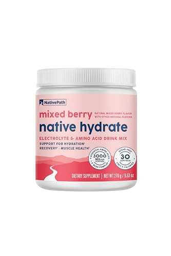 NativePath Native Hydrate, Zero Sugar, Electrolytes Powder with BCAAs, Mixed Berry Hydration, Keto & Paleo Friendly, 30 Servings | Amazon (US)