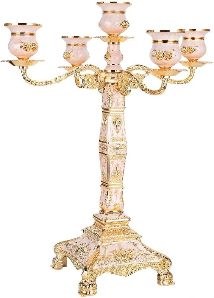 17 Inch Vintage Candle Holder, Gold Luxury Embossed Candelabra with Rhinestone for Home Dinner Ta... | Amazon (US)