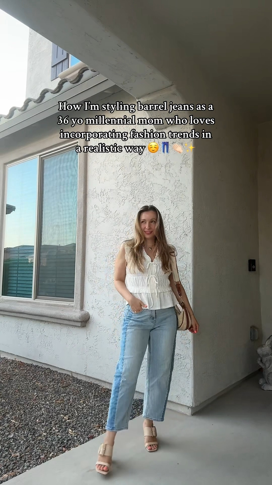 How I’m styling barrel denim these days 😍 wearing size 0 petite in denim, size xs white tie up top (so breathable !) and size 5 raffia heels (shared similiar versions now at clearance prices) 👏🏻 

Old navy petite 
Target style 
Walmart fashion 
Time and tru 
Petite denim 

#LTKStyleTip #LTKShoeCrush #LTKPetite