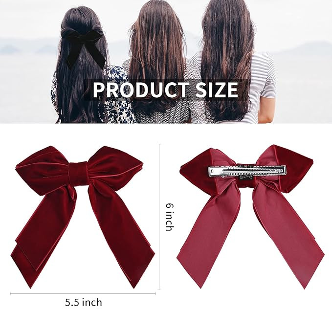 DEEKA 4 PCS 6" Large Velvet Bows Hair Clips Barrettes Hair Accessories for Women and Girls | Amazon (US)
