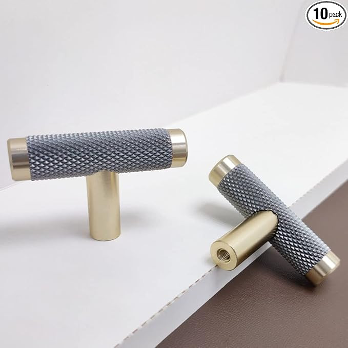 10 Pack 2 Inch Cabinet T Knob Gold and Grey Knurled Handles T Knob for Brushed Gold Drawer T Knob... | Amazon (US)