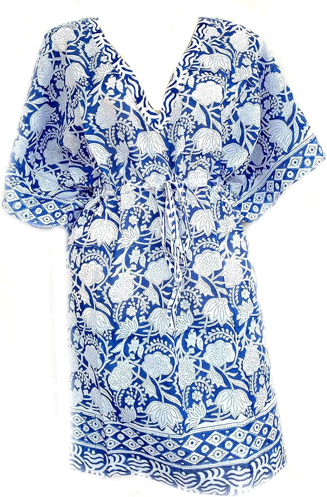 Rastogi Handicrafts 100% Cotton Hand Block Print Cover-up Beach Caftan Women's Print Swimsuit Kaftan 4 | Amazon (US)