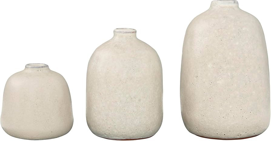 Creative Co-Op Light Grey Terracotta Vases with Pitted Sand Finishes (Set of 3 Sizes) | Amazon (US)