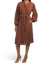 Pleated Woven Midi Dress With Self Belt | Midi Dresses | T.J.Maxx | TJ Maxx