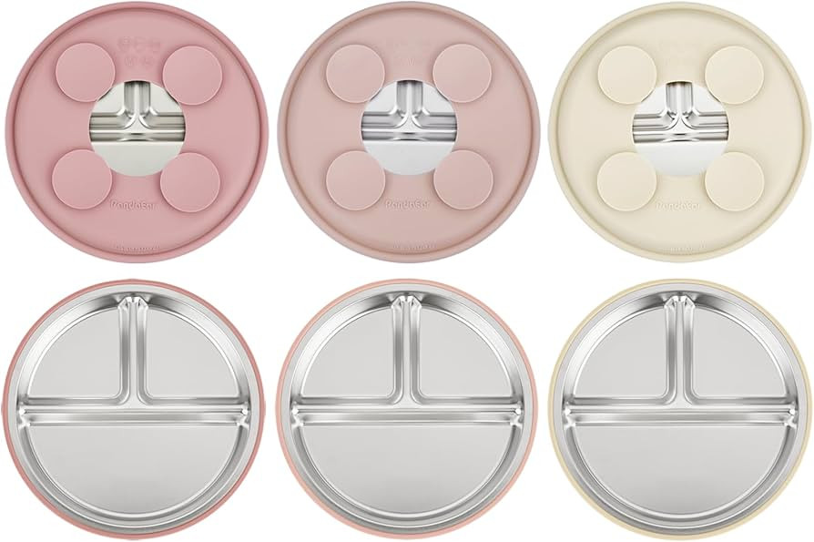 PandaEar 3 Pack Stainless Steel Baby Suction Plates, Divided Toddler Plate for Baby Led Weaning S... | Amazon (US)