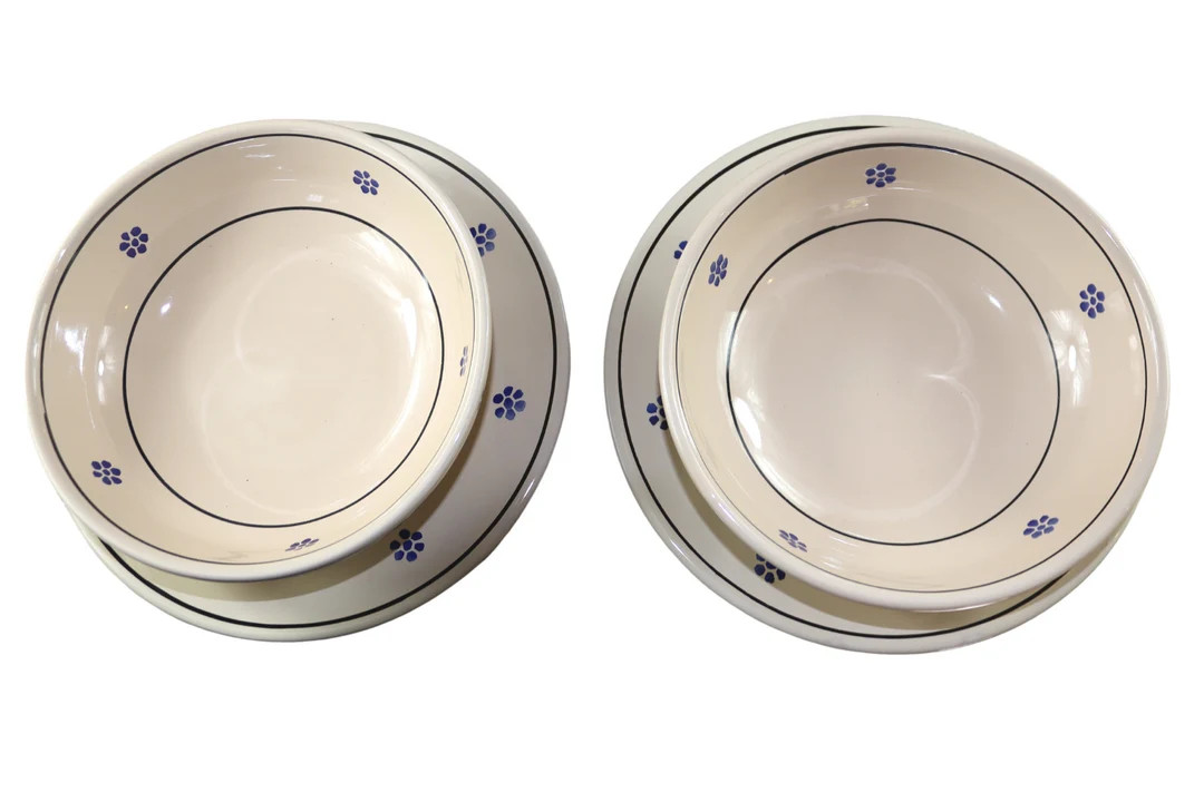 Set 4 Plates Terracotta Traditional, Cream and Blue Flower, 2 Flat Plates 25 Cm and 2 Bowls 20 Cm... | Etsy (US)