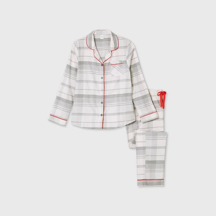 Women's Holiday Plaid with Trim 2pc Pajama Set Gray/Red - Hearth & Hand™ with Magnolia | Target