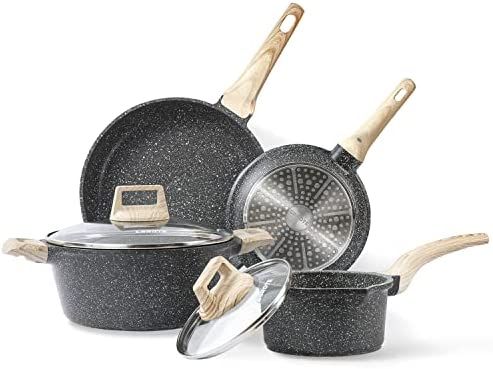 CAROTE Granite Cookware Sets, 6 Pcs Nonstick Pots and Pans Set, Non Stick Stone Cookware Kitchen ... | Amazon (US)