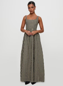 Cartmel Check Maxi Dress Black / Cream | Princess Polly US