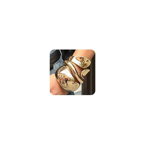 ALEXTINA 3Pcs Chunky Gold Bangle Bracelets for Women, Wide Polished Gold Bracelets Set Minimalist Statement Bracelet Open Cuff Bracelets | Amazon (US)