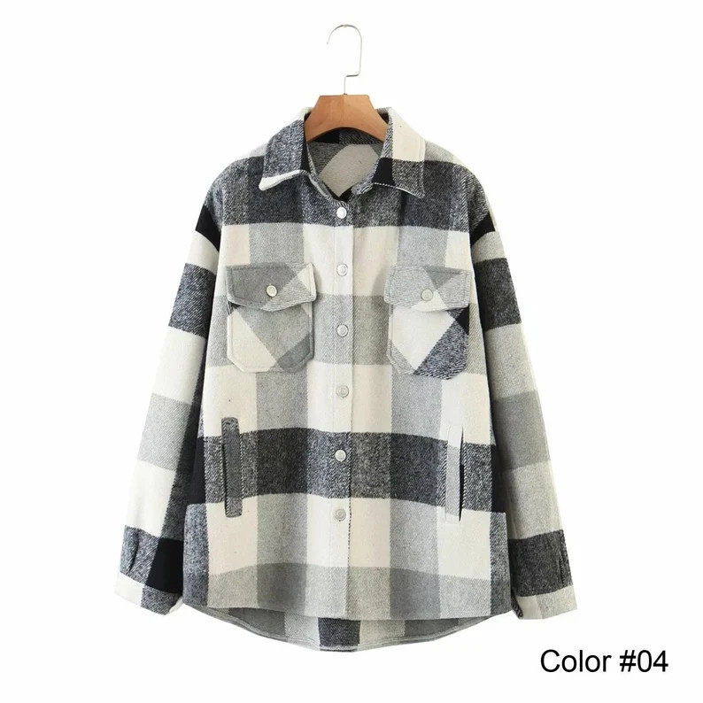 Women Oversized Plaid  ShirtOversize Short Top Jacket | Etsy | Etsy (US)