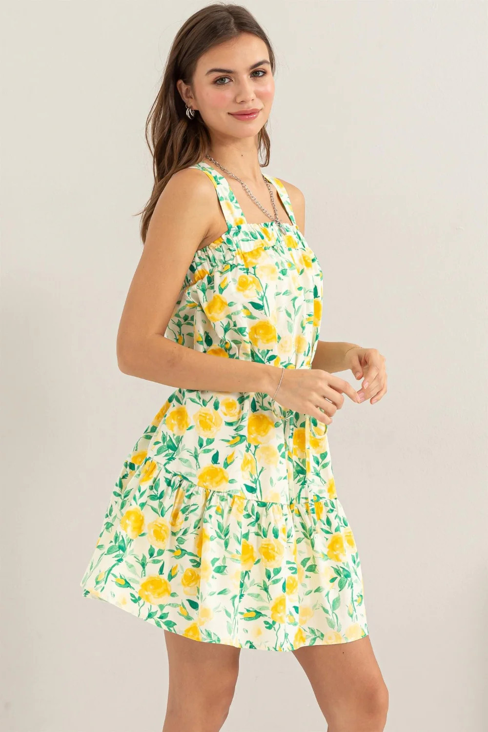 HYFVE Floral Tie Shoulder Mini Dress Yellow / M | Casual Chic Boutique